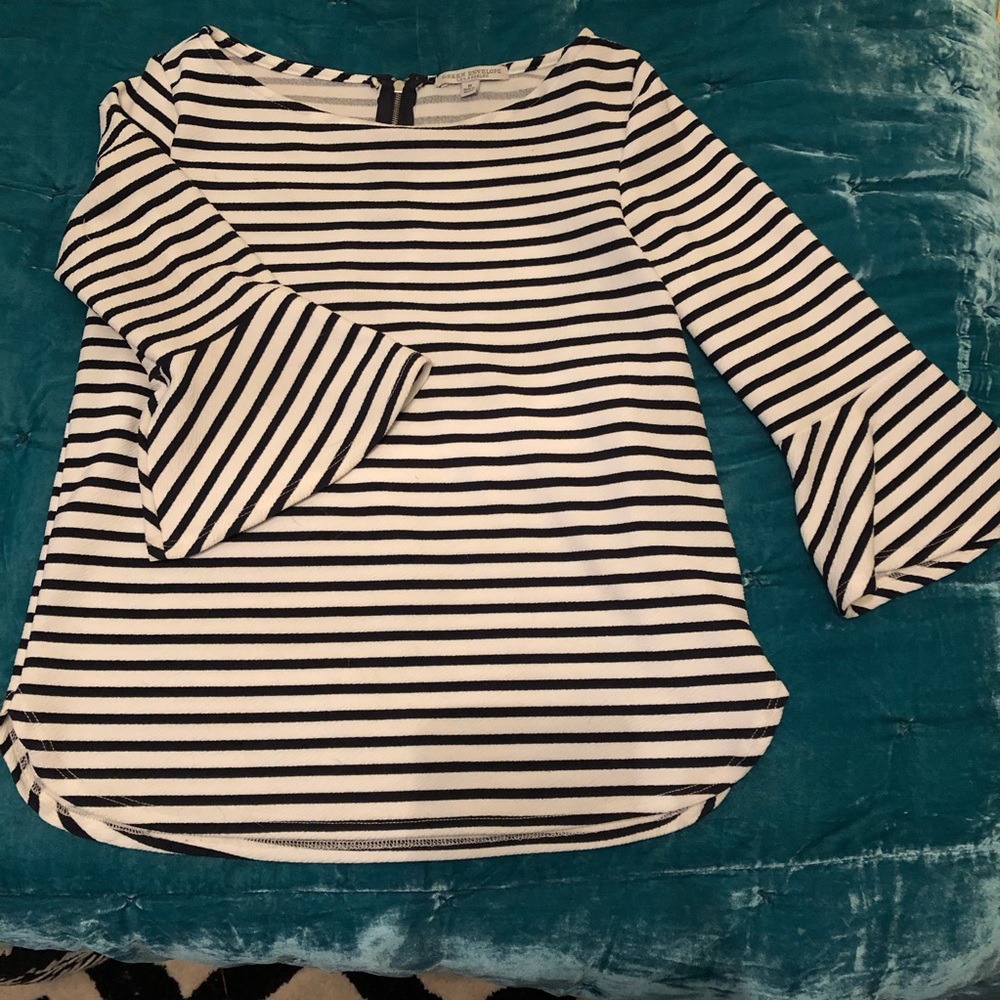 Classic navy/white striped top with tulip sleeves